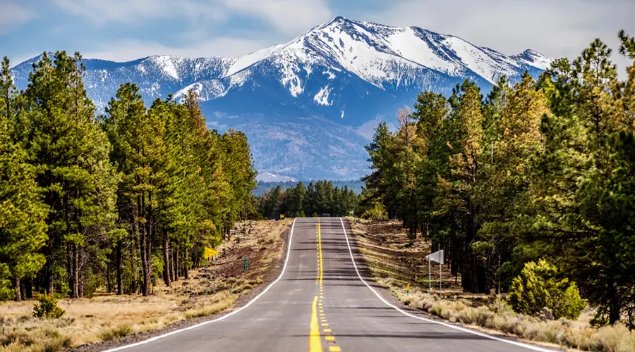 Flagstaff AZ with Road Leading to Humphreys Peak
